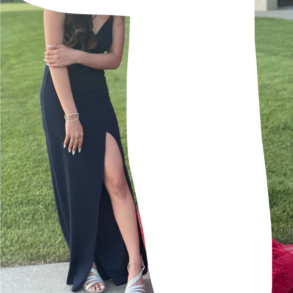 dark blue prom dress